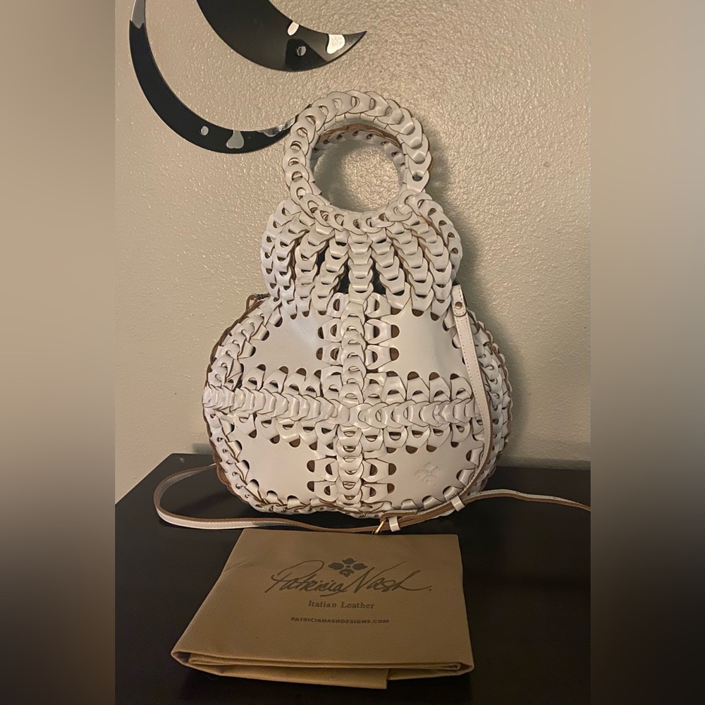 Patricia Nash Pisticci White Leather Woven Crossbody Shoulder Bag w/ Dust Bag - Picture 3 of 8